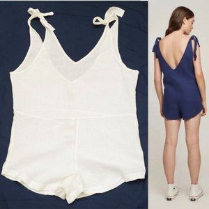 For Days Womens White 100% Linen Romper Jumpsuit L NWT